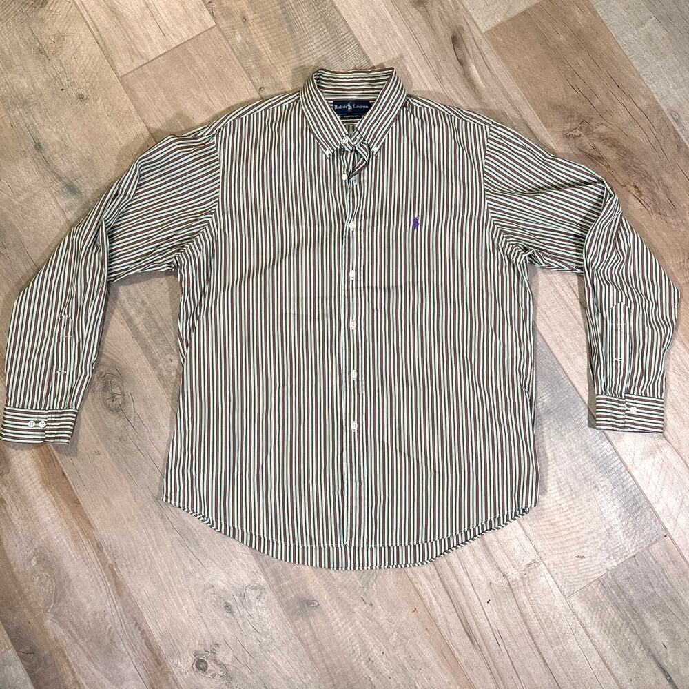 Vintage Ralph Lauren Classic Fit Button Down Shirt Vertical Stripes Mens Size XL